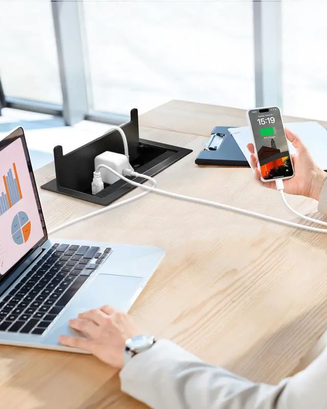 Alt view image 5 of 7 - Conference Table Power Hub, Outlet Multimedia Connectivity Box with 1 HDMI + 1 RJ45 + 20W USB C + 2 USB A + 2 AC Outlets, Heavy Duty Metal Table Top Box for Countertop Office UL Listed