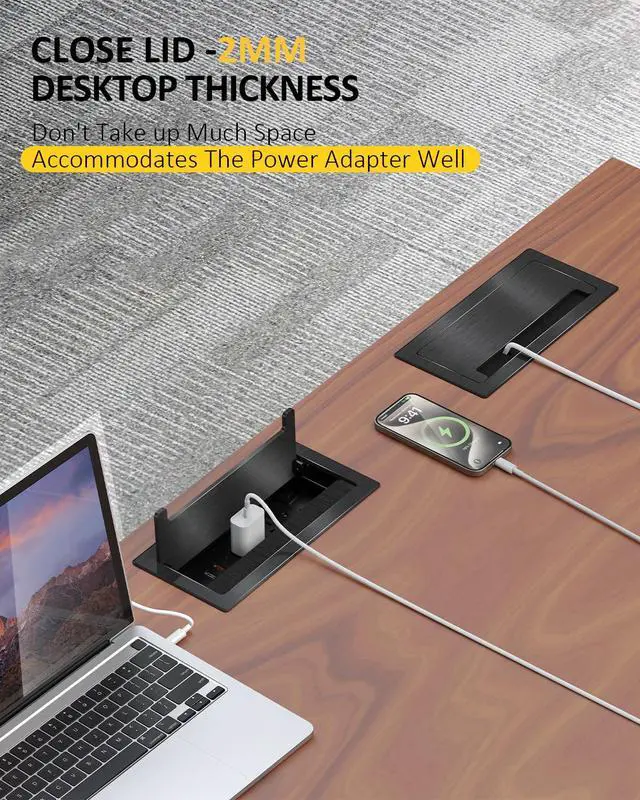 Alt view image 6 of 7 - Conference Table Power Hub, Outlet Multimedia Connectivity Box with 1 HDMI + 1 RJ45 + 20W USB C + 2 USB A + 2 AC Outlets, Heavy Duty Metal Table Top Box for Countertop Office UL Listed