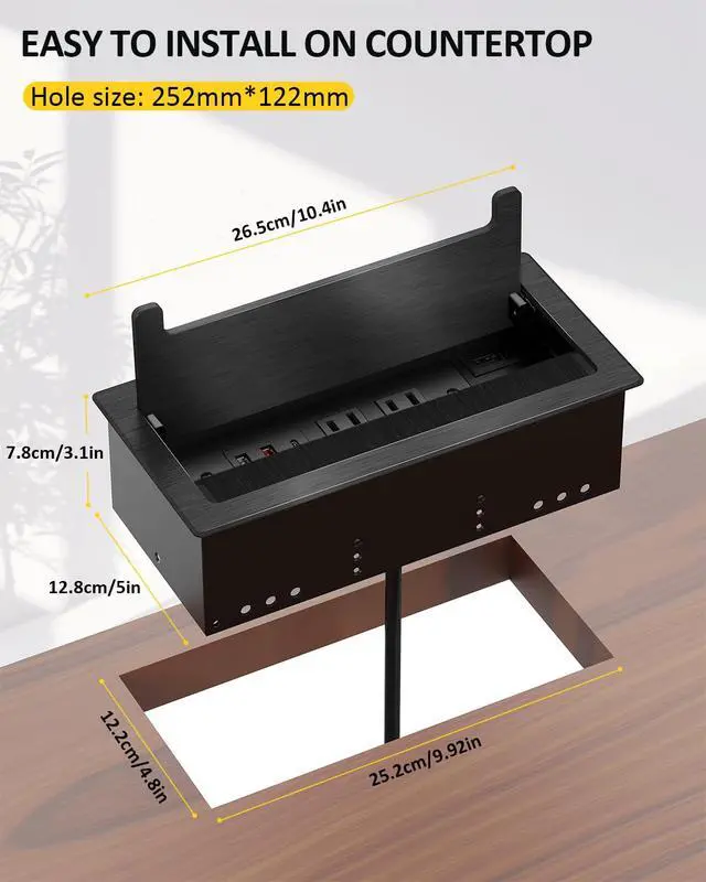 Alt view image 7 of 7 - Conference Table Power Hub, Outlet Multimedia Connectivity Box with 1 HDMI + 1 RJ45 + 20W USB C + 2 USB A + 2 AC Outlets, Heavy Duty Metal Table Top Box for Countertop Office UL Listed
