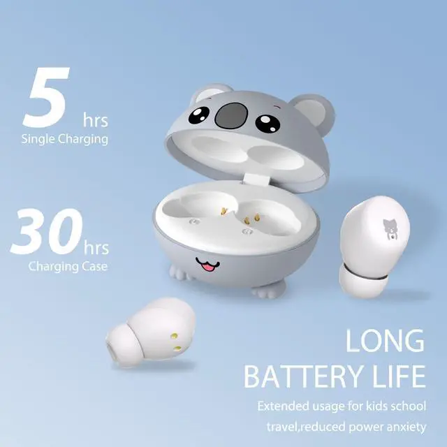 Alt view image 5 of 7 - Kids Earbuds, 85dB Safe Volume to Protect Hearing, Bluetooth Earbuds for Kids with Mic, 30H Playtime, Safe Material, Lightweight, Waterproof, Touch Control, Wireless Ear Buds for School Travel, Koala