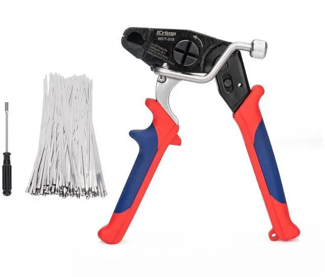 Main image of iCrimp One-Handed Zip Tie Gun for Tension & Cutting Zip Ties | Metal Zip Tie Tool with 100pcs 11.8" Metal Cable Ties and Release Tool, WCT-319 Stainless Steel Cable Tie Tool