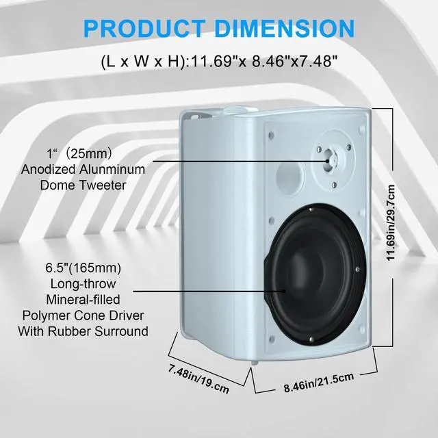 Alt view image 2 of 6 - 6.5 Inch 400W Outdoor Speakers Wired Waterproof Passive, Wall Mount Speakers for Patio Home Garage Pool (White)