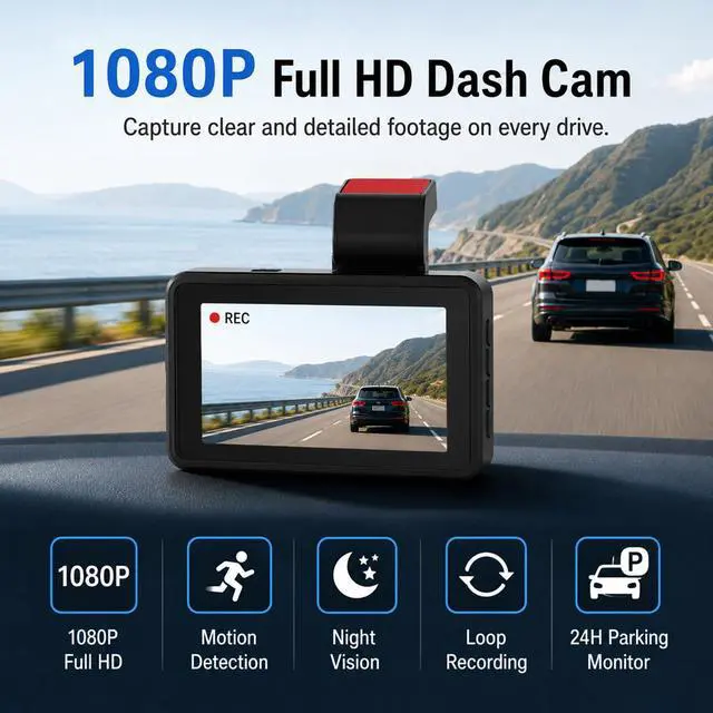 Main image of 3-inch 1080p High-Definition Dashcam for Cars with Super Night Vision, 170° Large Wide-Angle, 24 Hour Recording, G-Sensor Parking Monitoring Loop Video Motion ff