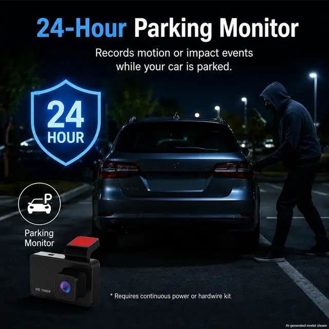 Alt view image 2 of 6 - 3-inch 1080p High-Definition Dashcam for Cars with Super Night Vision, 170° Large Wide-Angle, 24 Hour Recording, G-Sensor Parking Monitoring Loop Video Motion ff