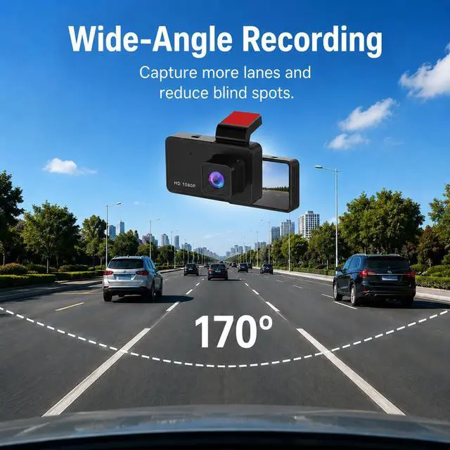 Alt view image 4 of 6 - 3-inch 1080p High-Definition Dashcam for Cars with Super Night Vision, 170° Large Wide-Angle, 24 Hour Recording, G-Sensor Parking Monitoring Loop Video Motion ff