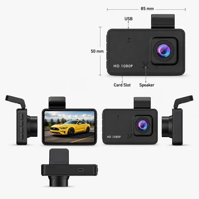 Alt view image 6 of 6 - 3-inch 1080p High-Definition Dashcam for Cars with Super Night Vision, 170° Large Wide-Angle, 24 Hour Recording, G-Sensor Parking Monitoring Loop Video Motion ff