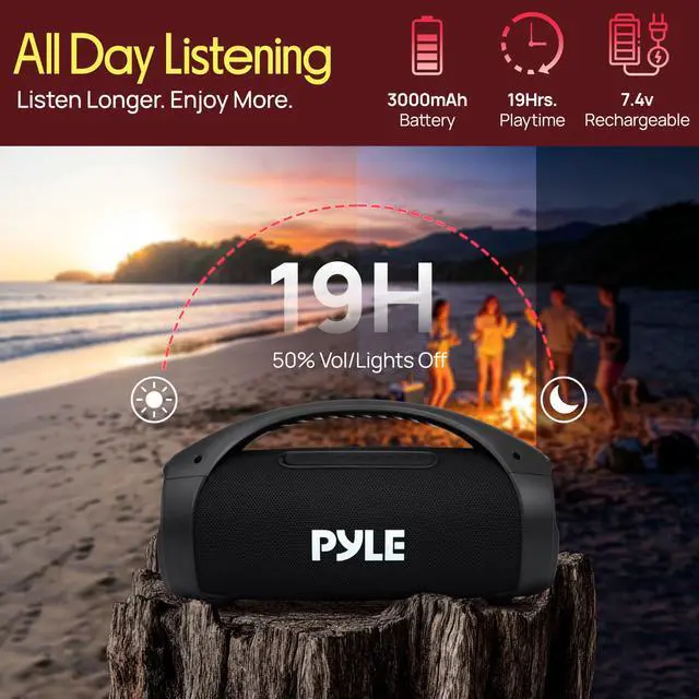 Alt view image 5 of 7 - Portable Bluetooth Boombox Speaker - 100W Peak Power, 19H Battery, FM Radio, USB Playback, Aux in, TWS Pairing - Use for Home, Outdoor, Travel - LED Lights - Sturdy Carry Handle - PBTPSPWP25BK