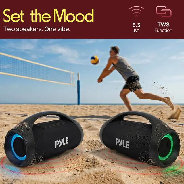 Alt view image 6 of 7 - Portable Bluetooth Boombox Speaker - 100W Peak Power, 19H Battery, FM Radio, USB Playback, Aux in, TWS Pairing - Use for Home, Outdoor, Travel - LED Lights - Sturdy Carry Handle - PBTPSPWP25BK
