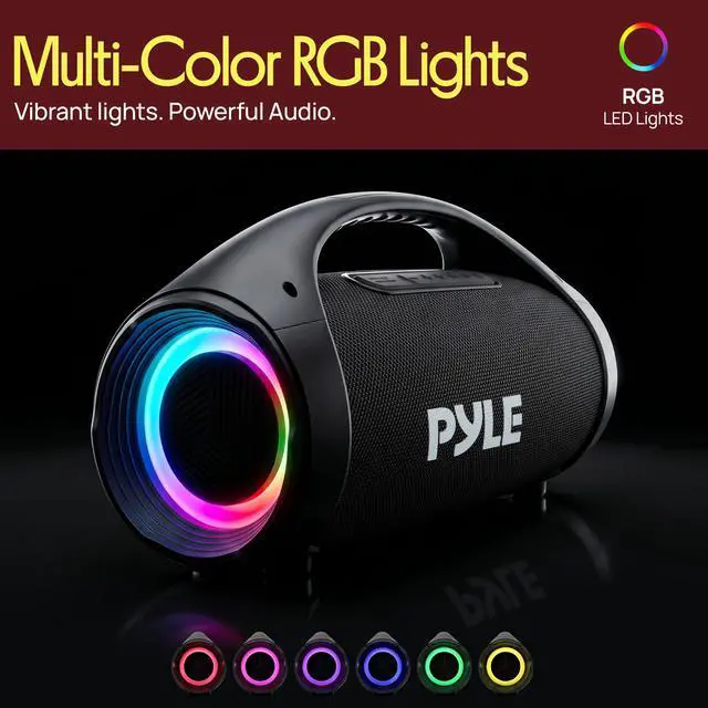 Alt view image 7 of 7 - Portable Bluetooth Boombox Speaker - 100W Peak Power, 19H Battery, FM Radio, USB Playback, Aux in, TWS Pairing - Use for Home, Outdoor, Travel - LED Lights - Sturdy Carry Handle - PBTPSPWP25BK