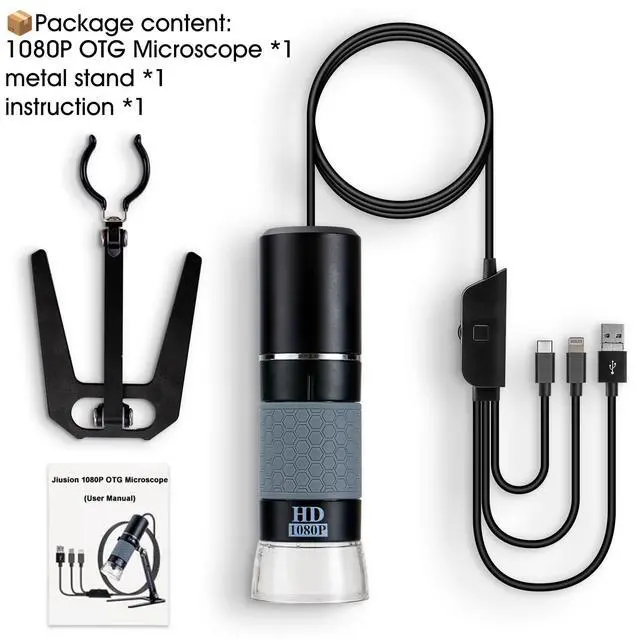 Alt view image 6 of 6 - 1080P 50-1000x USB Digital Microscope Stand for iPhone Android PC | 1920x1080P 8 LED Handheld Endoscope Mini Camera with Metal Stand, Compatible with iOS Android Windows Mac Linux Chrome