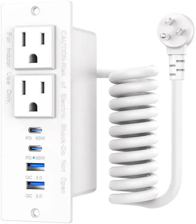 Main image of 65W Furniture Drawer Outlet Kit, Recessed Outlet with 4 USB Ports & 2 AC Outlets, Recessed Power Strip for Home, Office,14 AWG-6FT Spring Cord