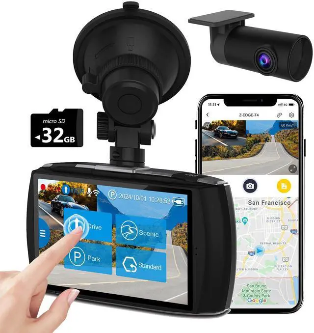 Main image of Z-Edge T4 Dash Cam Front and Rear, 4K Dual Dash cam, 2K+1080P Front and Rear, Touch Screen WiFi Car Camera, WDR, Night Vision, G-Sensor, Loop Recording, 24 Hours Parking Mode, Support 512GB Max