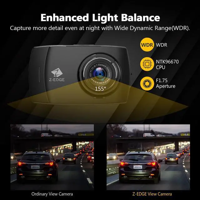 Alt view image 5 of 7 - Z-Edge T4 Dash Cam Front and Rear, 4K Dual Dash cam, 2K+1080P Front and Rear, Touch Screen WiFi Car Camera, WDR, Night Vision, G-Sensor, Loop Recording, 24 Hours Parking Mode, Support 512GB Max