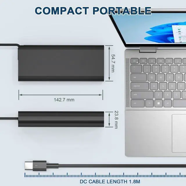 Alt view image 7 of 7 - 130W USB C Type C Laptop Charger AC Adapter for Dell XPS 15 17 2in1 9575 9500 9700 Precision 5530 2in1 5550 5750 3560 Latitude 5520 5540 5420 3520 DA130PM170 HA130PM170 0K00F5 Power Cord