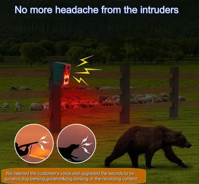 Alt view image 3 of 7 - Solar Outdoor Motion Sensor Alarm,Dog Barking and Gunshot Sound | Support Recording,Adjust Volume,130db Loud Noise Maker,3 Work Modes Strobe Light with USB,Say Goodbye to The Intruders