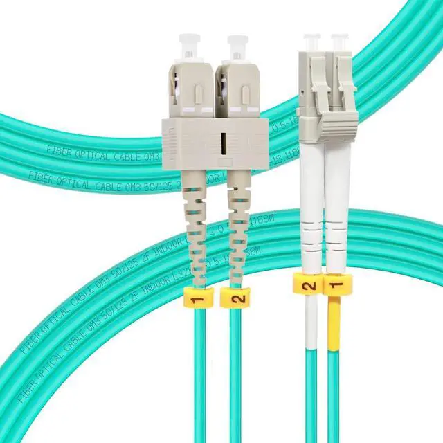 Main image of OM3 SC to LC Multimode Fiber Patch Cable 5M/16ft | MMF Multi mode, Duplex 50/125um, 10G/40G, Fiber Optic Cord Length Options: 1m-50m, LSZH
