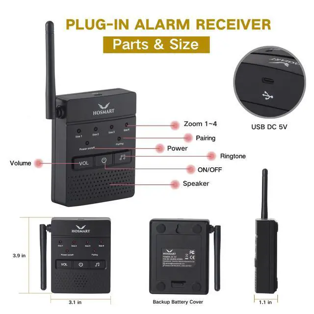 Alt view image 7 of 7 - 1/2 Mile Hosmart Driveway Alarm Wireless Sensor System | Driveway Sensor Alert System Weatherproof Security Outdoor Motion Sensor & Detector Protect Outdoor/Indoor Property (1 Receiver & 2 Sensors)