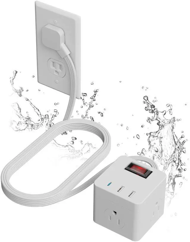 Main image of Outdoor Power Strip Cube 6 Ft, IPX4 Waterproof 3 AC Outlet Widely Spaced with 2 USB-A & 1 USB-C PD 20W Charging Station, Low Profile 45 Degree Flat Plug Extension Cord Wall Mountable, ETL-White
