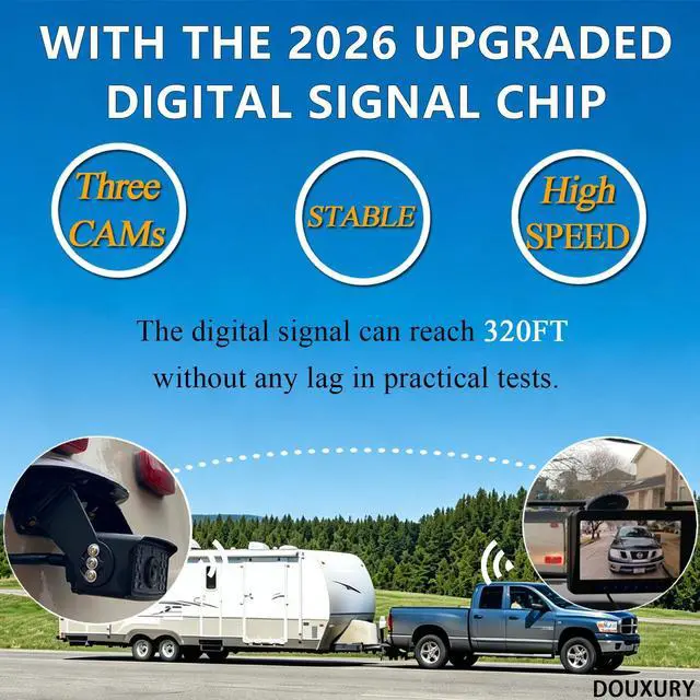 Alt view image 3 of 7 - Wireless Backup Camera for RV Truck Trailer Camper Bus 5th Wheel 3 Rear/Side View Cameras 1080P 4-Split 7" Screen with Adapter for Furrion Pre-Wired Night Vision IP69 Waterproof 170° Wide View Angle