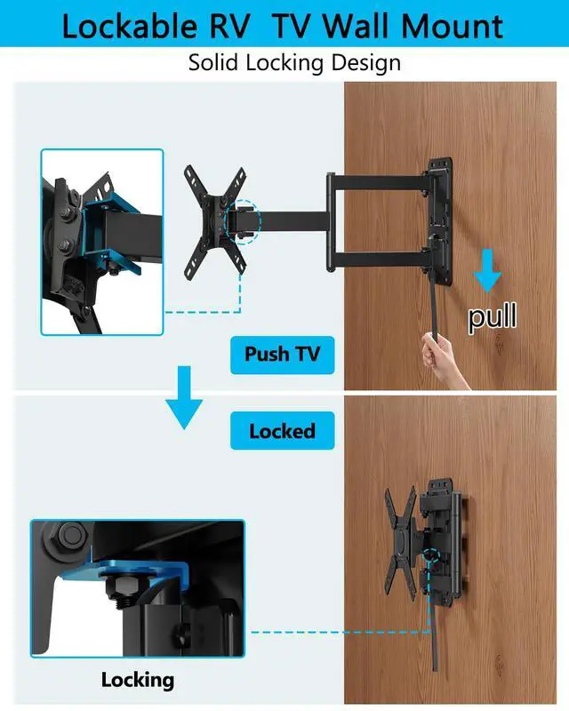 Alt view image 5 of 7 - Lockable RV TV Mount Portrait TV Wall Mount with Landscape to Portrait for 1343" TVs & Monitors, Full Motion Wall Mount for Camper,RV,Motorhome,Trailer,Boat,Truck VESA 200x200mm