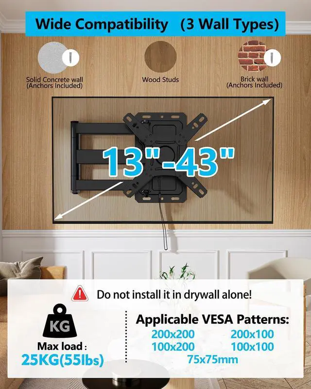 Alt view image 4 of 7 - Lockable RV TV Mount Portrait TV Wall Mount with Landscape to Portrait for 1343" TVs & Monitors, Full Motion Wall Mount for Camper,RV,Motorhome,Trailer,Boat,Truck VESA 200x200mm