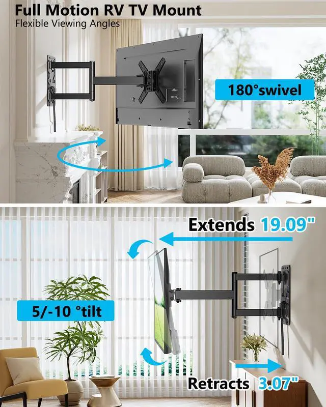 Alt view image 6 of 7 - Lockable RV TV Mount Portrait TV Wall Mount with Landscape to Portrait for 1343" TVs & Monitors, Full Motion Wall Mount for Camper,RV,Motorhome,Trailer,Boat,Truck VESA 200x200mm