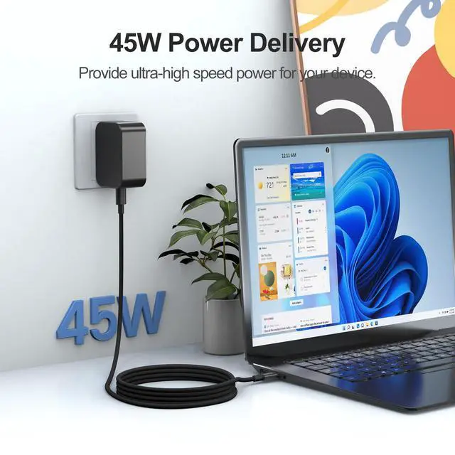 Alt view image 6 of 7 - 45W USB-C Charger Compatible with Surface pro 10/X/11/12,Power Adapter for iPad Pro 12.9/11(M2)/Air (9th Gen),Compatible with Microsoft Surface Laptop&Tablet Type C Power Adapter