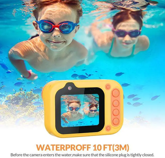 Alt view image 3 of 7 - Kids Waterproof Camera Underwater Camera 10FT with 32GB Card Floatable Pool Toys Gifts for Kids Age 4-12 26MP Photos 1080P HD Videos Children Selfie Digital Camera Orange