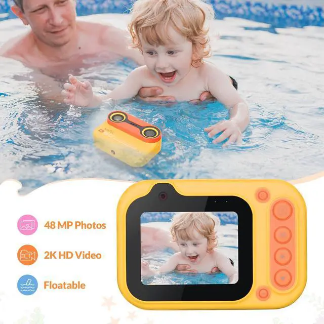 Alt view image 4 of 7 - Kids Waterproof Camera Underwater Camera 10FT with 32GB Card Floatable Pool Toys Gifts for Kids Age 4-12 26MP Photos 1080P HD Videos Children Selfie Digital Camera Orange