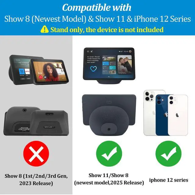 Alt view image 2 of 7 - Stand for Show 11 & Show 8 (2025 Release) & for iPhone Models - Adjustable Tilt Holder, Table Display Stand Desktop Base Accessories Compatible with iPhone 12, Non-Slip Base (Graphite)