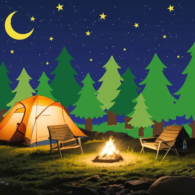 Alt view image 4 of 7 - 10 x 16 ft Enchanted Forest Camping Backdrop Scene Camping Background Supplies Forest Night Scene Photography Background for Theme Party Photo Banner Decoration