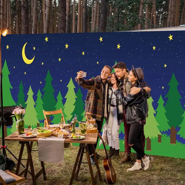 Alt view image 5 of 7 - 10 x 16 ft Enchanted Forest Camping Backdrop Scene Camping Background Supplies Forest Night Scene Photography Background for Theme Party Photo Banner Decoration