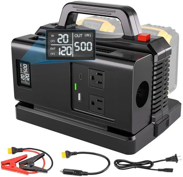 Main image of 500W Pure Sine Wave Power Inverter for DeWalt 20V Battery, 2-Ports DC 20V to AC(2 Outlets) 120V Car Charger Plug Inverter Adapter Converter for Camping, Travel, Emergencies(Tool Only)