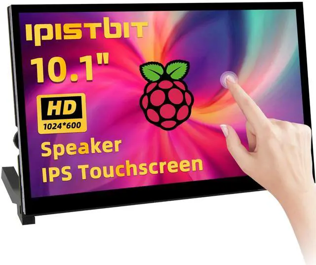 Main image of Raspberry Pi Screen, 10.1 Inch Touchscreen Monitor, IPS 1024×600, Dual Built-in Speakers, HDMI Portable Monitor Compatible with Raspberry Pi 5/4/3/Zero,Driver Free