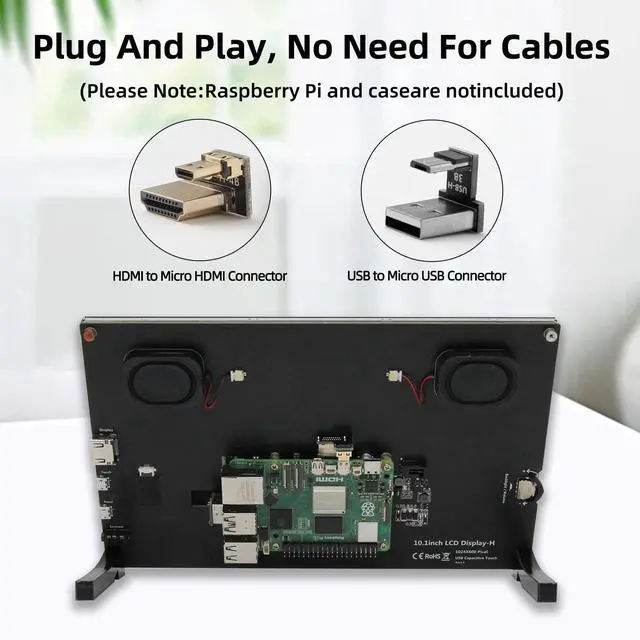 Alt view image 3 of 6 - Raspberry Pi Screen, 10.1 Inch Touchscreen Monitor, IPS 1024×600, Dual Built-in Speakers, HDMI Portable Monitor Compatible with Raspberry Pi 5/4/3/Zero,Driver Free