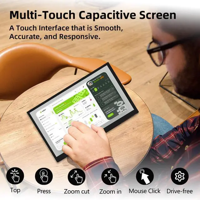 Alt view image 5 of 6 - Raspberry Pi Screen, 10.1 Inch Touchscreen Monitor, IPS 1024×600, Dual Built-in Speakers, HDMI Portable Monitor Compatible with Raspberry Pi 5/4/3/Zero,Driver Free