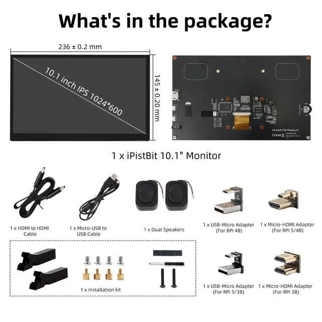 Alt view image 6 of 6 - Raspberry Pi Screen, 10.1 Inch Touchscreen Monitor, IPS 1024×600, Dual Built-in Speakers, HDMI Portable Monitor Compatible with Raspberry Pi 5/4/3/Zero,Driver Free
