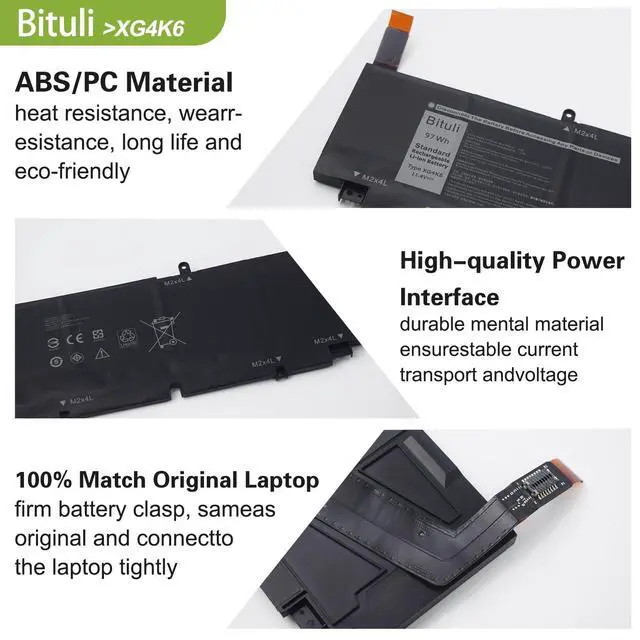 Alt view image 3 of 6 - XG4K6 Battery Replacement for Dell XPS 17 9700 9710 9720 9730 Precision 5750 5760 5770 Series P92F P92F001 P92F002 P92F003 01RR3 F8CPG OF8CPG 5XJ6R KVPMY 0YY3V KRDHV 11.4V 97Wh