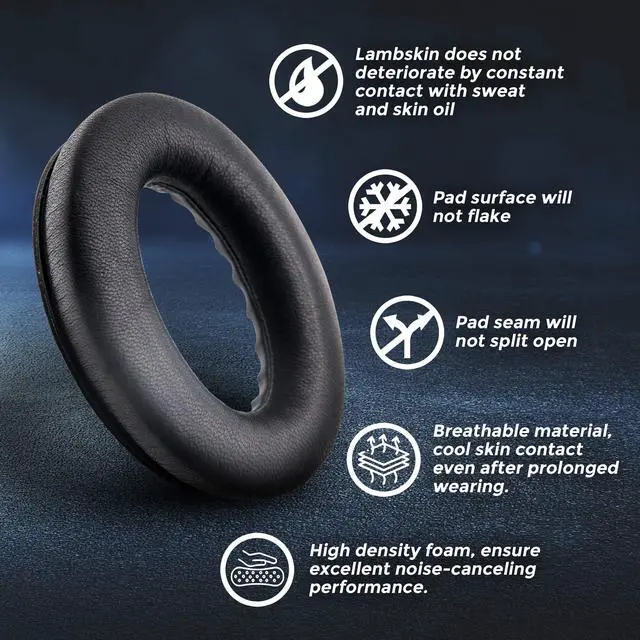 Alt view image 2 of 7 - Lambskin QC45 SE QC35ii QC35 QC25 QC15 Earpads Cushions Replacement Ear Pads for Bose QC 45 35 II QC2 AE2 AE2i AE2w SoundLink SoundTrue 35ii 25 15 2 AE QuietComfort Headphone Sheepskin Leather (Black)