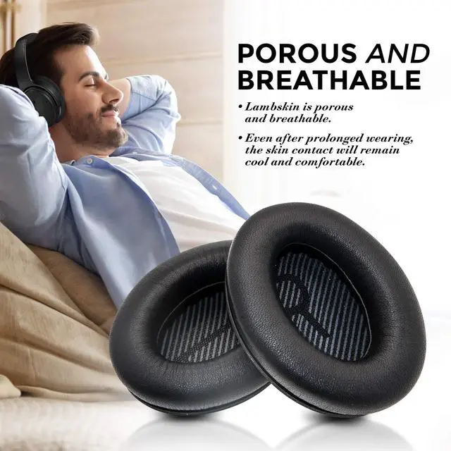 Alt view image 6 of 7 - Lambskin QC45 SE QC35ii QC35 QC25 QC15 Earpads Cushions Replacement Ear Pads for Bose QC 45 35 II QC2 AE2 AE2i AE2w SoundLink SoundTrue 35ii 25 15 2 AE QuietComfort Headphone Sheepskin Leather (Black)