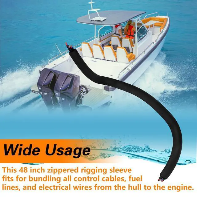 Alt view image 4 of 7 - 48 Inch Zippered Rigging Sleeve, Heavy Duty 600D Waterproof Marine Cable Jacket, Trolling Motor Cable Sleeve for Bundling Control Cables Fuel Lines and Electrical Wires