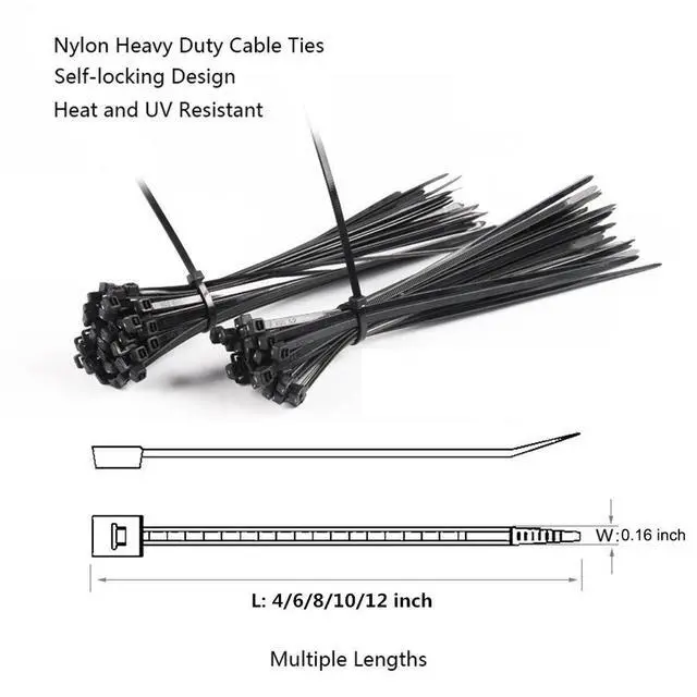Alt view image 2 of 7 - Cable Zip Ties,500 Packs Self-Locking 4+6+8+10+12-Inch Width 0.16inch Nylon Cable Ties,Perfect for Home,Office,Garage and Workshop (Black)