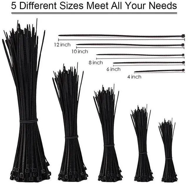 Alt view image 3 of 7 - Cable Zip Ties,500 Packs Self-Locking 4+6+8+10+12-Inch Width 0.16inch Nylon Cable Ties,Perfect for Home,Office,Garage and Workshop (Black)