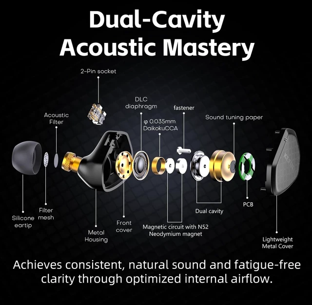 Alt view image 3 of 7 - Klean Hi-Fi in Ear Monitor, Wired Gaming Earbuds, 10mm DLC Diaphragm Dynamic Driver, Wired Earphones, Interchangeable Tuning Nozzles, HiFi IEM for Audiophile, Musician & Gaming(Black, 3.5mm)