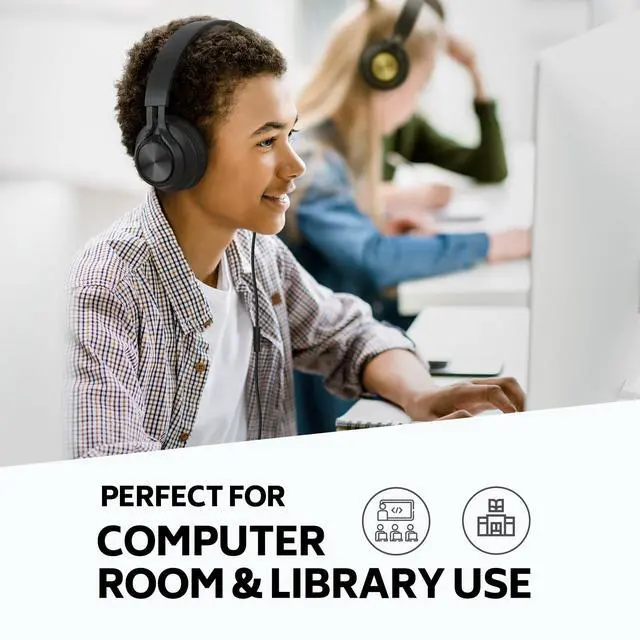 Alt view image 6 of 6 - Kids Headphones Wired for School 6 Pack Bulk with Mic, Black | For K-12th Grade Classroom, Students, Teens, Durable, 3.5mm Jack,All-Day Comfort,For Chromebook, Computer, Laptop