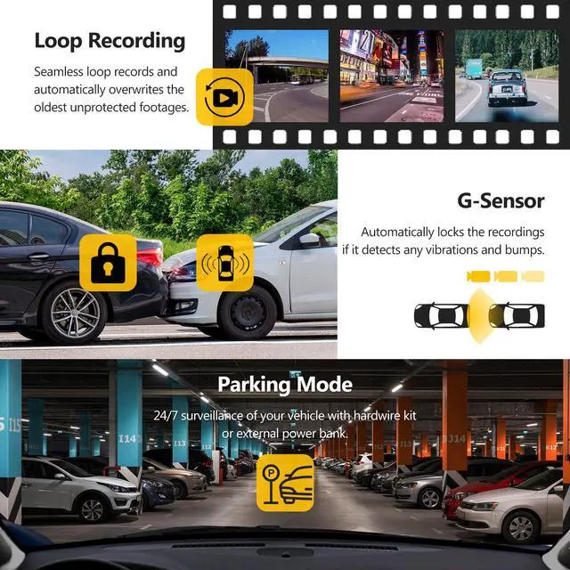 Alt view image 6 of 7 - Z-Edge T4 Dash Cam Front and Rear, 4K Dual Dash cam, 2K+1080P Front and Rear, Touch Screen WiFi Car Camera, WDR, Night Vision, G-Sensor, Loop Recording, 24 Hours Parking Mode, Support 512GB Max