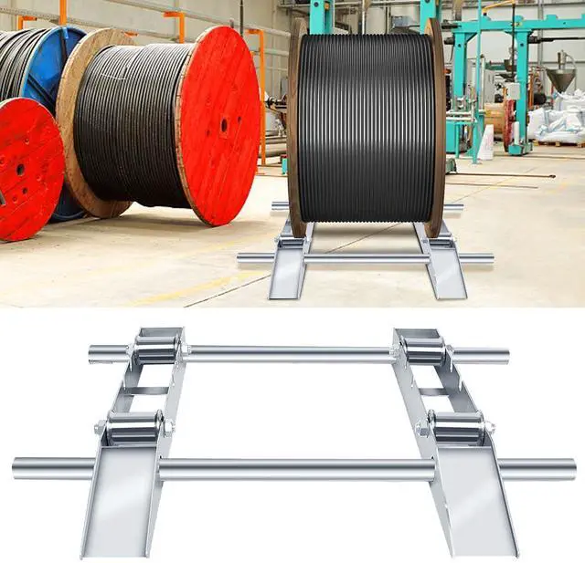 Main image of Hot-dip Galvanized Cable Drum Roller, Heavy Duty Cable Roller Stand Holder | Reel Dispenser Industrial Grade Double Rail Drum Unwinder for Reels up to 39" Width, 2-Ton Capacity Steel Wire Dispenser