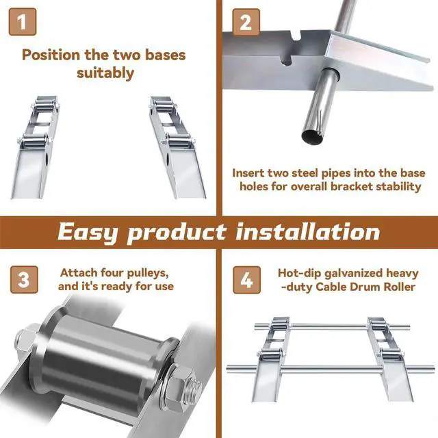 Alt view image 4 of 7 - Hot-dip Galvanized Cable Drum Roller, Heavy Duty Cable Roller Stand Holder | Reel Dispenser Industrial Grade Double Rail Drum Unwinder for Reels up to 39" Width, 2-Ton Capacity Steel Wire Dispenser