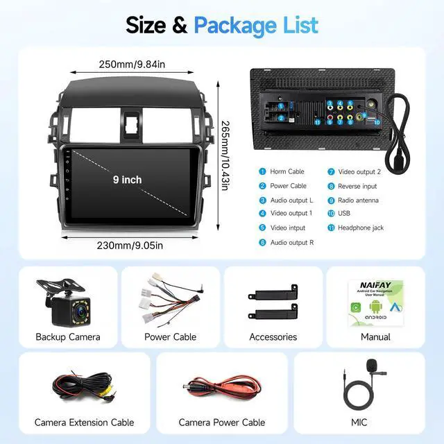Alt view image 7 of 7 - Double Din Linux Stereo for Toyota Corolla 2009 2010 2011 2012 2013 | (Non Fit J.B.L) 9inch IPS Screen for Corolla Radio with Carplay/Android Auto/Bluetooth/FM/Mirrorlink/Camera