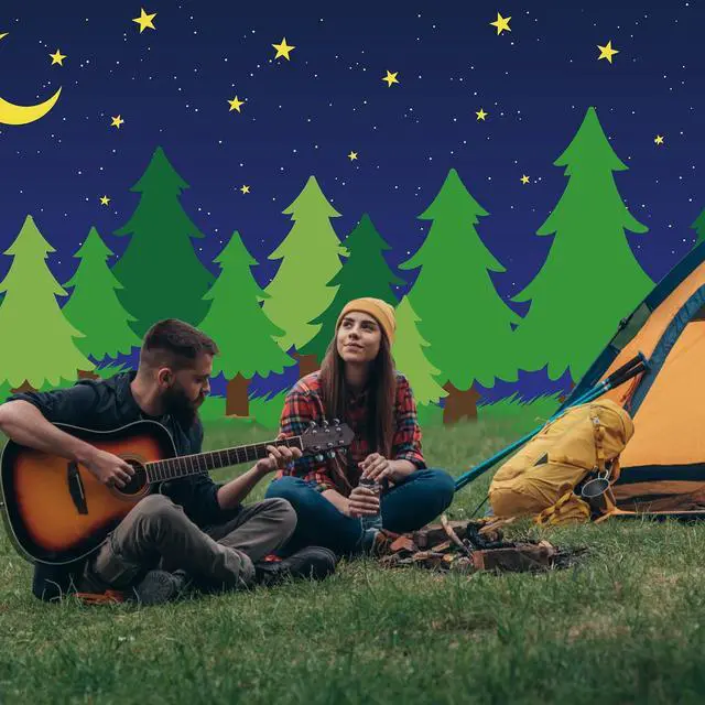 Alt view image 6 of 7 - 10 x 16 ft Enchanted Forest Camping Backdrop Scene Camping Background Supplies Forest Night Scene Photography Background for Theme Party Photo Banner Decoration